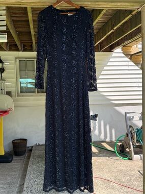 Vintage Jianini Blue Beaded Evening Gown
